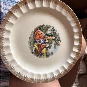 Vintage Decorative Plate with Gold Trim